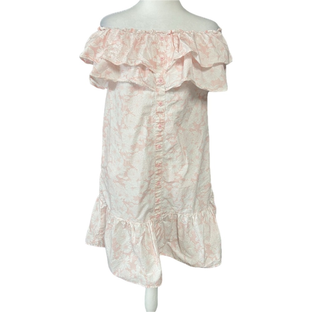 Lisa Marie Fernandez Pink Floral Off Shoulder Ruffle Cotton Sundress XS